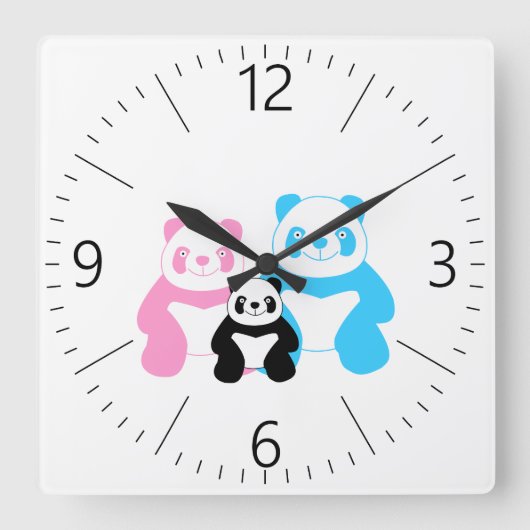 De familie van de grappige panda vierkante klok (Voorkant)
