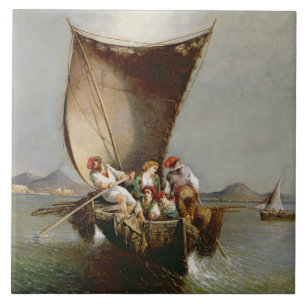 De familie van de vissers (olie op doek) tegeltje