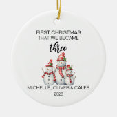 De familie van drie kerstmannen keramisch ornament (Voorkant)