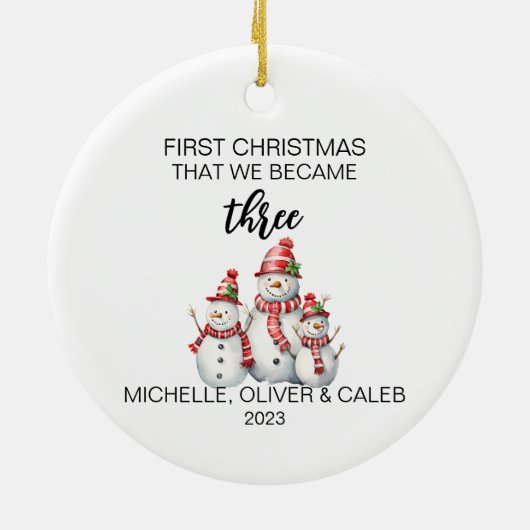 De familie van drie kerstmannen keramisch ornament (Achterkant)