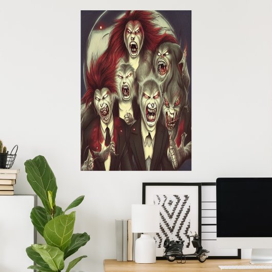 De familie werewolven | AI Art Poster (Thuiskantoor)