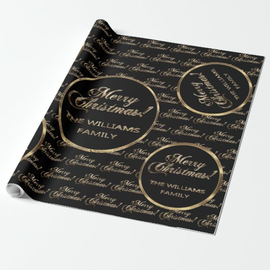 De familie Williams Faux Gold Black Christmas Cadeaupapier (Uitgerold)