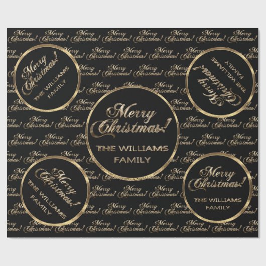 De familie Williams Faux Gold Black Christmas Cadeaupapier (Vlak)