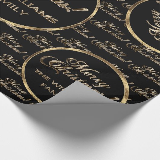 De familie Williams Faux Gold Black Christmas Cadeaupapier (Hoek)