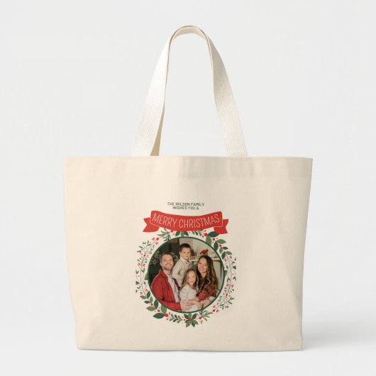 De familie Wilson wenst u prettige kerstjumbo Grote Tote Bag (Voorkant)