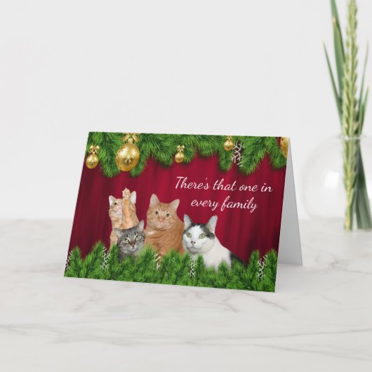 De familieKerstmis van het kat Feestdagen Kaart (Voorkant)
