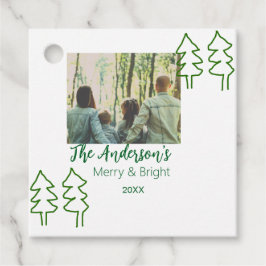De familienaam groene kerstboom foto modern bedankjes labels