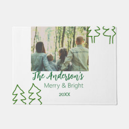 De familienaam groene kerstboom foto modern deurmat