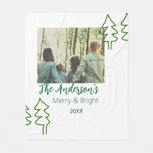 De familienaam groene kerstboom foto modern fleece deken (Voorkant)
