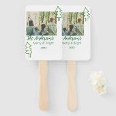 De familienaam groene kerstboom foto modern handwaaier (Voorkant en achterkant)