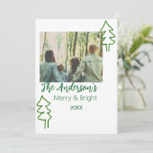 De familienaam groene kerstboom foto modern kaart (Staand voorkant)