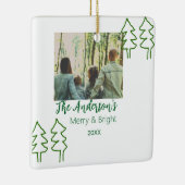 De familienaam groene kerstboom foto modern keramisch ornament (Rechts)
