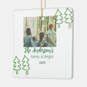 De familienaam groene kerstboom foto modern keramisch ornament (Links)