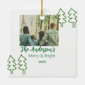 De familienaam groene kerstboom foto modern keramisch ornament (Achterkant)