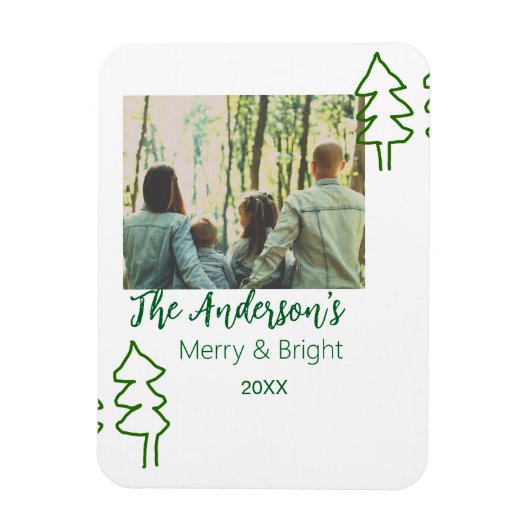 De familienaam groene kerstboom foto modern magneet (Verticaal)