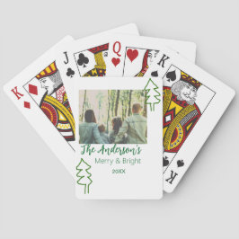 De familienaam groene kerstboom foto modern pokerkaarten