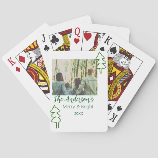 De familienaam groene kerstboom foto modern pokerkaarten (Achterkant)