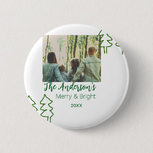 De familienaam groene kerstboom foto modern ronde button 5,7 cm