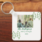 De familienaam groene kerstboom foto modern sleutelhanger (Voorkant)