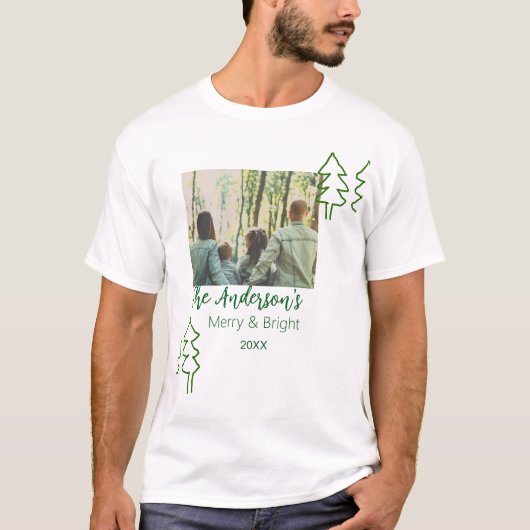 De familienaam groene kerstboom foto modern t-shirt (Voorkant)