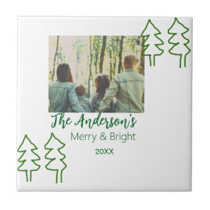 De familienaam groene kerstboom foto modern tegeltje