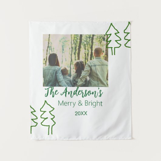De familienaam groene kerstboom foto modern wandkleed (Voorkant)