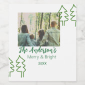 De familienaam groene kerstboom foto modern wijn etiket (Enkel label)