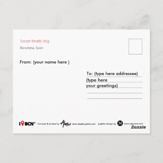 De fanatieke hond van Barcelona Briefkaart (Achterkant)