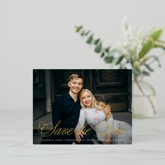 De fancy Foto van het Manuscript sparen de Datum Folie Uitnodiging Briefkaart (Staand Voorkant)