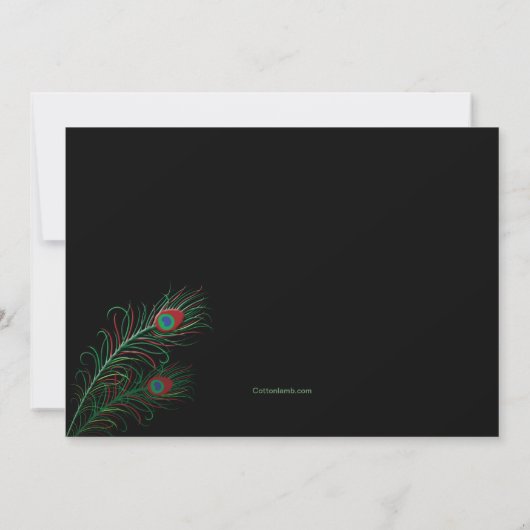 De fancy Pauw bevedert Zwarte Uitnodiging (Achterkant)