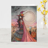 De fantasierijke heks Halloween Fantasy Art Kaart (Gele Bloem)