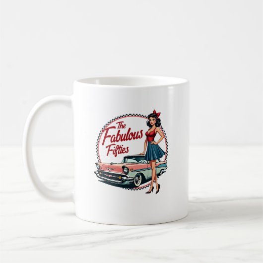De fantastische jaren vijftig Retro Car Girl Graph Koffiemok (Links)