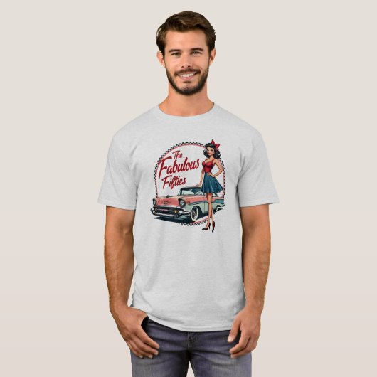 De fantastische jaren vijftig Retro Car Girl Graph T-shirt (Voorkant volledig)