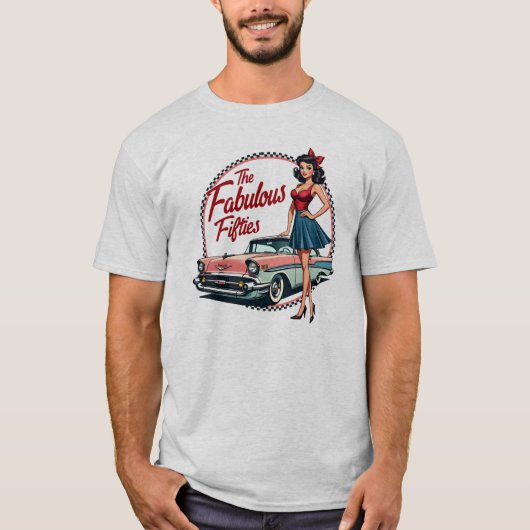 De fantastische jaren vijftig Retro Car Girl Graph T-shirt (Voorkant)