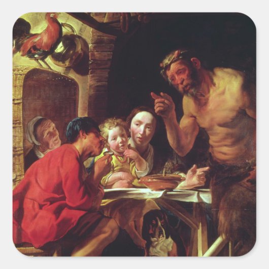 De fazanten en de satyr vierkante sticker (Voorkant)