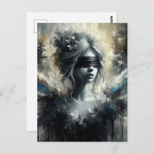 De fee in een blinddoek briefkaart (Voorkant / Achterkant)