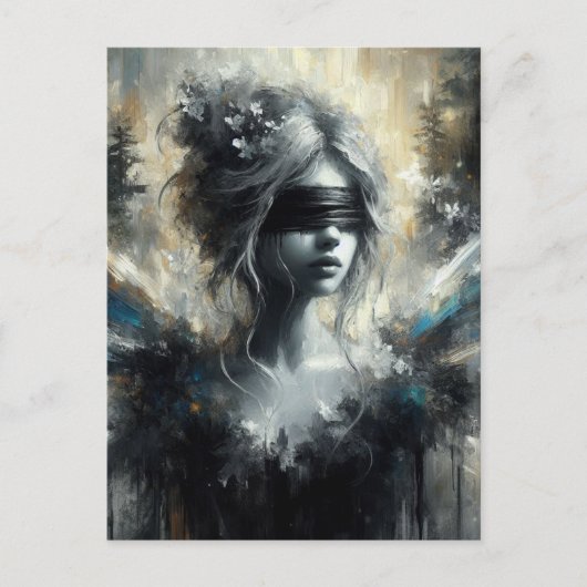 De fee in een blinddoek briefkaart (Voorkant)