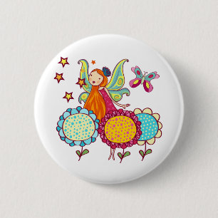 De Fee van de tuin met Bloemen Ronde Button 5,7 Cm