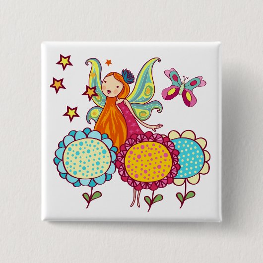 De Fee van de tuin met Bloemen Vierkante Button 5,1 Cm (Voorkant)