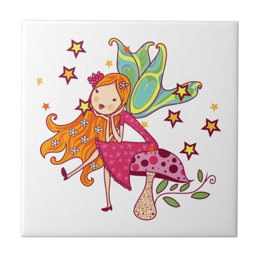 De Fee van de tuin op Paddestoel Tegeltje (Voorkant)