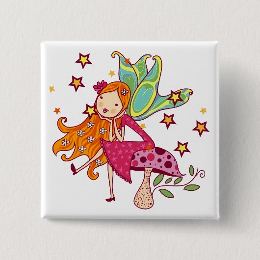 De Fee van de tuin op Paddestoel Vierkante Button 5,1 Cm (Voorkant)