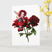 De Fee van het lieveheersbeestje op Rode Rozen Kaart (Gele Bloem)