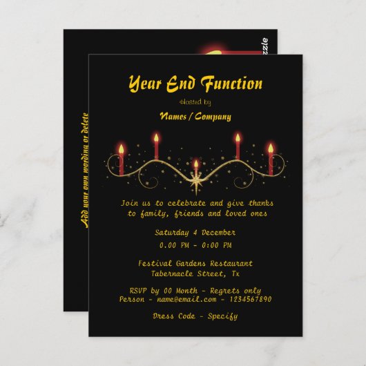 De feestdag van de kaarsen "het einde van het jaar briefkaart (Voorkant / Achterkant)