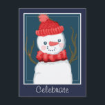 De Feestdagen Snowman vieren Briefkaart<br><div class="desc">Digitaal gekleurde sneeuwman in rood gestreepte sjaal en rood gebreid pet. Er is een kleine hartvorm op zijn tak. Aanpasbare tekstopties aan de voor- en achterkant van de kaart. Kunstwerk van Valarie Wade.</div>