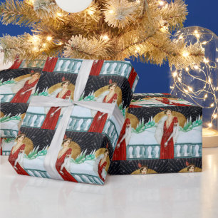 De feestelijke dame van art deco retro vintage cadeaupapier