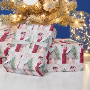 De feestelijke dame van art deco retro vintage cadeaupapier