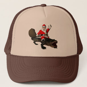 De feestelijke Kerstman die een Alligator berijden Trucker Pet