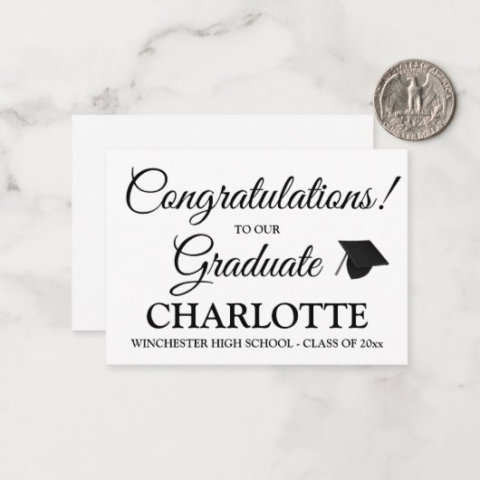 De felicitaties afstuderen het afstuderen van het notitiekaartje (Voorkant / Achterkant in situ)