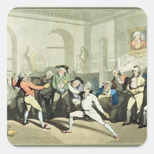 De Fencing Academy van de heer H Angelo, gegraveer Vierkante Sticker (Voorkant)