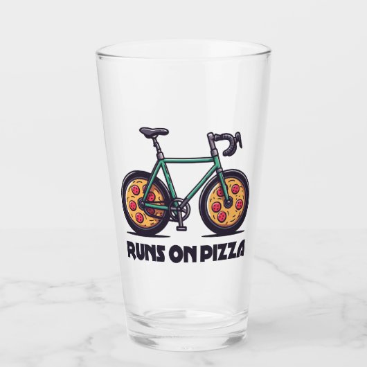 De fiets rijdt op pizza glas (Voorkant)